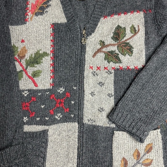 Studio Works Charcoal Cardigan with Festive Fall Autumn Embroidery Motifs Sm B11 - Picture 8 of 9